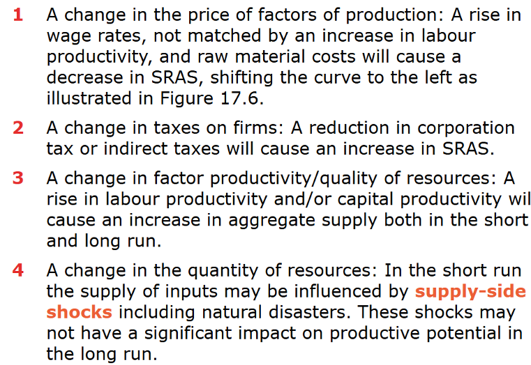 <ul><li><p>The factors that will cause an increase in the quantity of resources in the long run will also increase SRAS</p></li></ul><p></p>