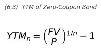 <p>YTM_n = \left(\dfrac{FV}{P}\right)^{1/n} - 1</p>