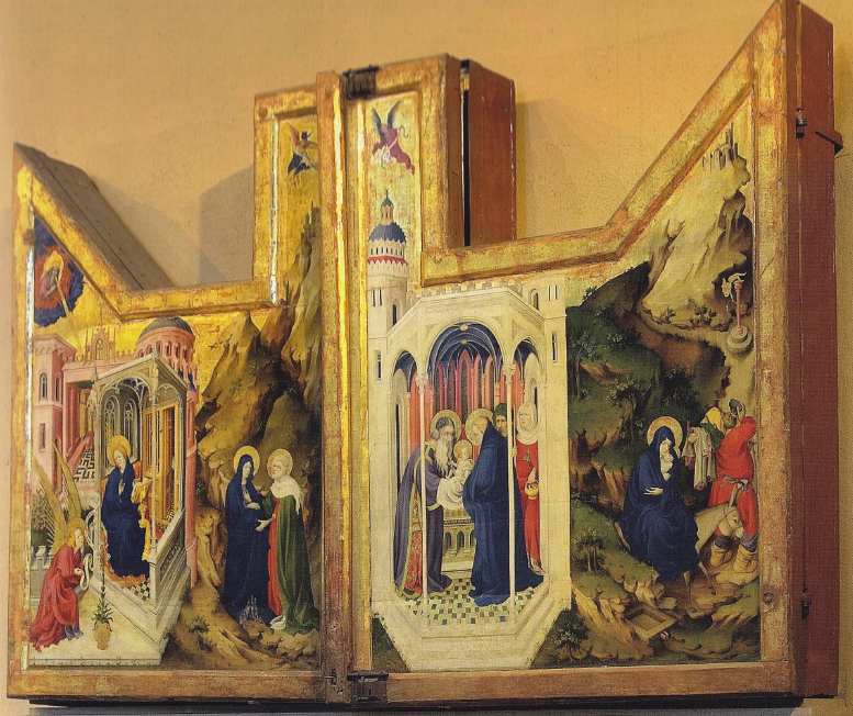 <p><strong>Oltářní deska s výjevem Zvěstování a Navštívení </strong></p><p>M. Broederlam</p><p>1395</p>