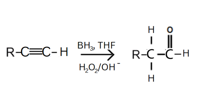 <p>Product: <strong>Aldehyde </strong>if its a terminal alkyne</p>