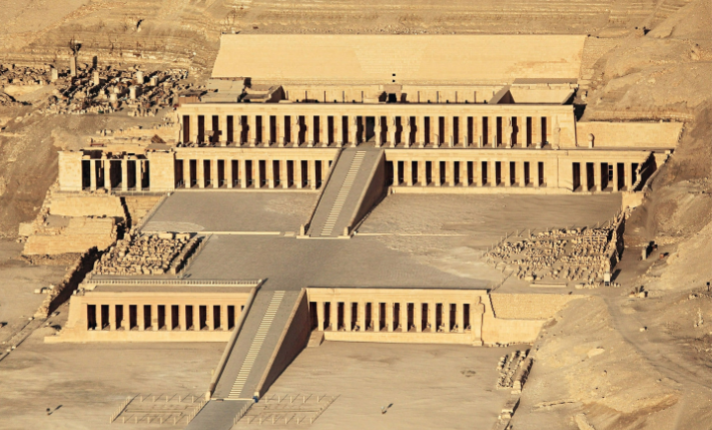 <p><span style="background-color: transparent;">6.7 Funerary complex of Hatshepsut, with ruins of Mentuhotep’s mortuary complex</span></p><p><span style="background-color: transparent;">to the left. Deir el-Bahri, Egypt, Eighteenth Dynasty, c. 1473–1458 BCE</span></p>