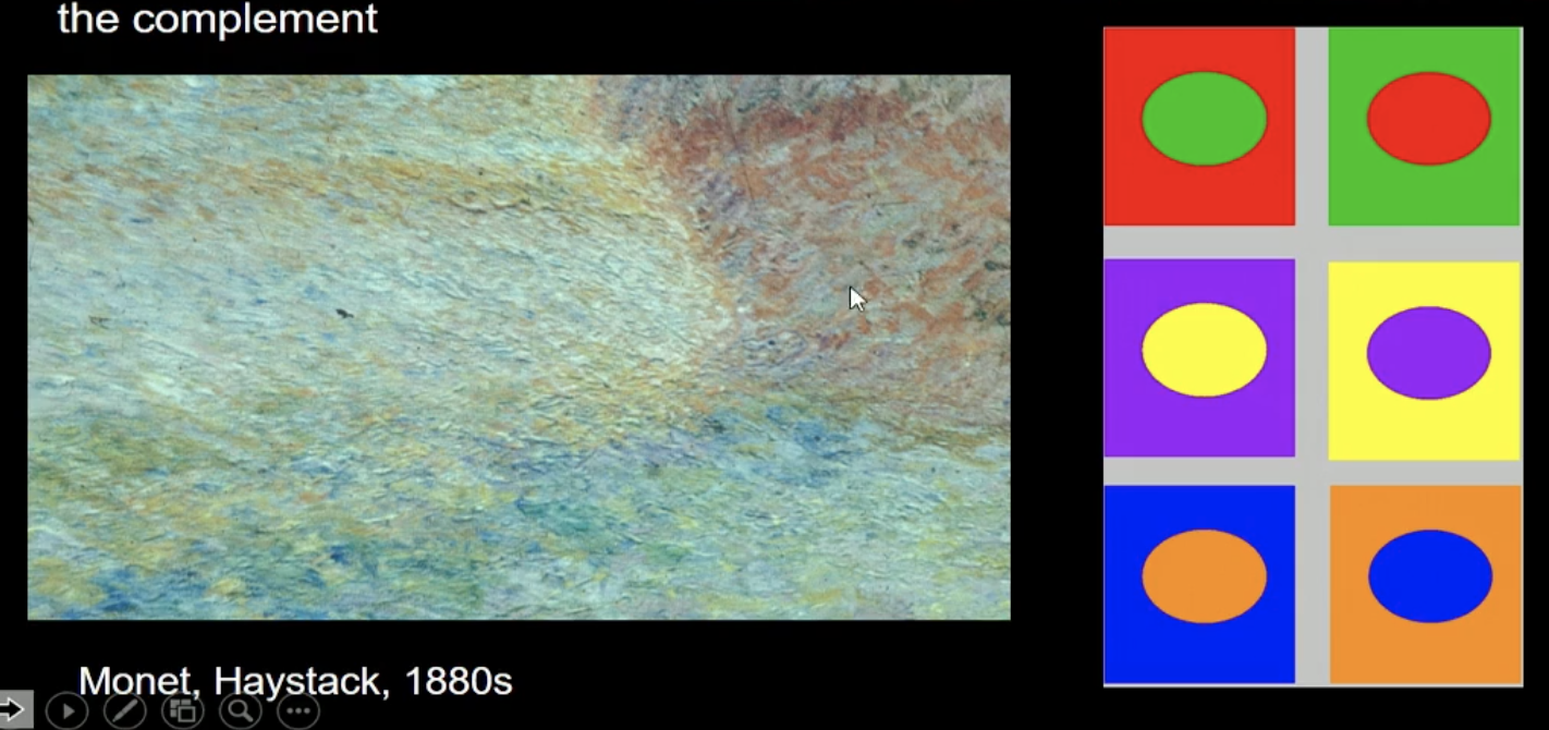 <p>- shadows are not colorless, but are the refracted color of the light gathering in the borders/boundaries = shadows<br>- the complement (complementary contrasts) and primary</p><p>used in haystack series</p><img src="https://assets.knowt.com/user-attachments/5887f2ca-2ab2-4a1b-91d1-dd164213f0ab.png" data-width="100%" data-align="center"><img src="https://assets.knowt.com/user-attachments/df9055ba-1d3e-4b03-bd92-43fd1fb90e97.png" data-width="100%" data-align="center"><p></p>