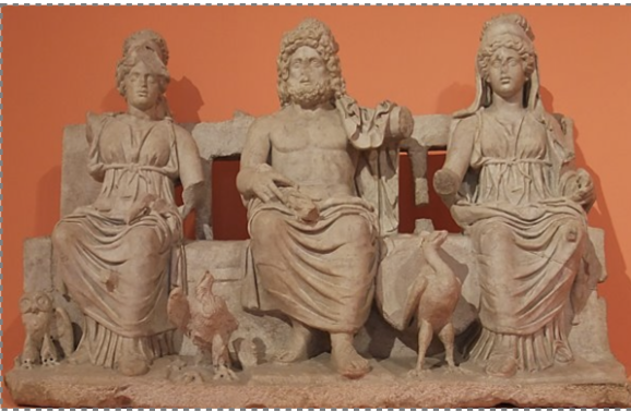 <p>Minerva with owl, Jupiter with eagle, Juno with peacock</p><p></p>