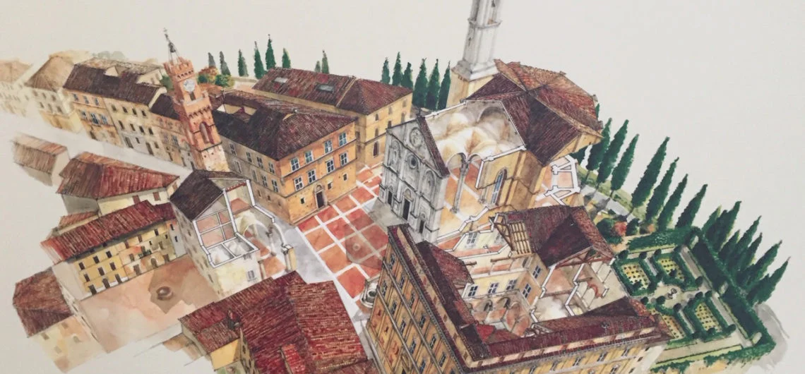 <p>pienza</p><p>city by pope pius II</p><p>1459</p><p>first application of humanist urban planning concepts</p>
