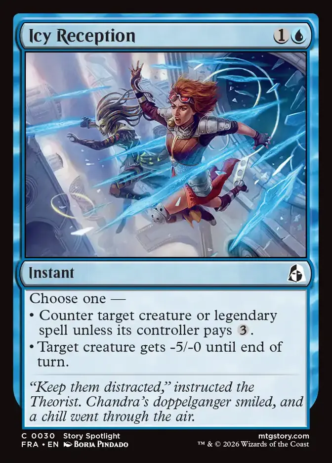 <p>Choose one —</p><p>• Counter target creature or legendary spell unless its controller pays {3}.</p><p>• Target creature gets -5/-0 until end of turn.</p>