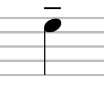<p>“Held”, hold note for its whole rhythmic value or slightly longer, marked with a dash directly over or under a notehead aka “leaning into a note” </p>