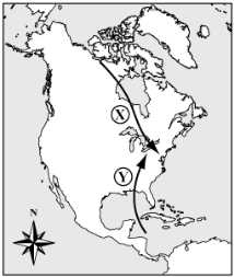 <p>When cold air mass X and warm air mass Y meet in the winter, how do they interact to cause snow or ice?</p>