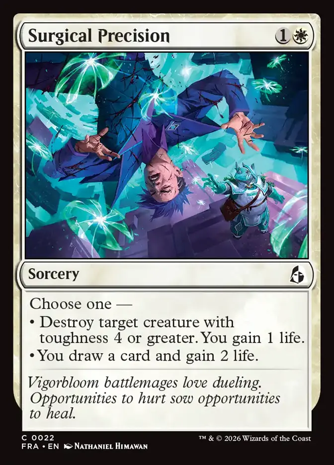 <p>Choose one —</p><p>• Destroy target creature with toughness 4 or greater. You gain 1 life.</p><p>• You draw a card and gain 2 life.</p>