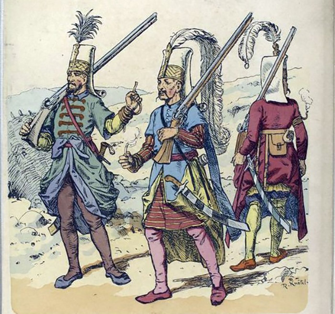 <p>elite Ottoman guard recruited from the Christian population through the devshirme system, that often converted to Islam; utilized gunpowder weapons such as muskets</p>