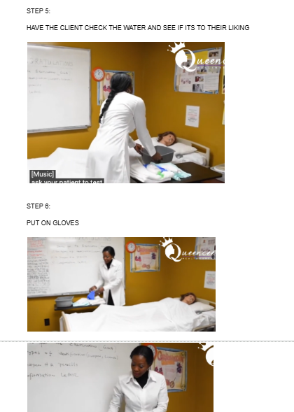 <p><span style="background-color: transparent;">HAVE THE CLIENT CHECK THE WATER AND SEE IF ITS TO THEIR LIKING</span></p><p><br>THEN PUT ON YOUR GLOVES</p>