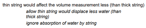 <p>It would displace less water than thick string.</p>