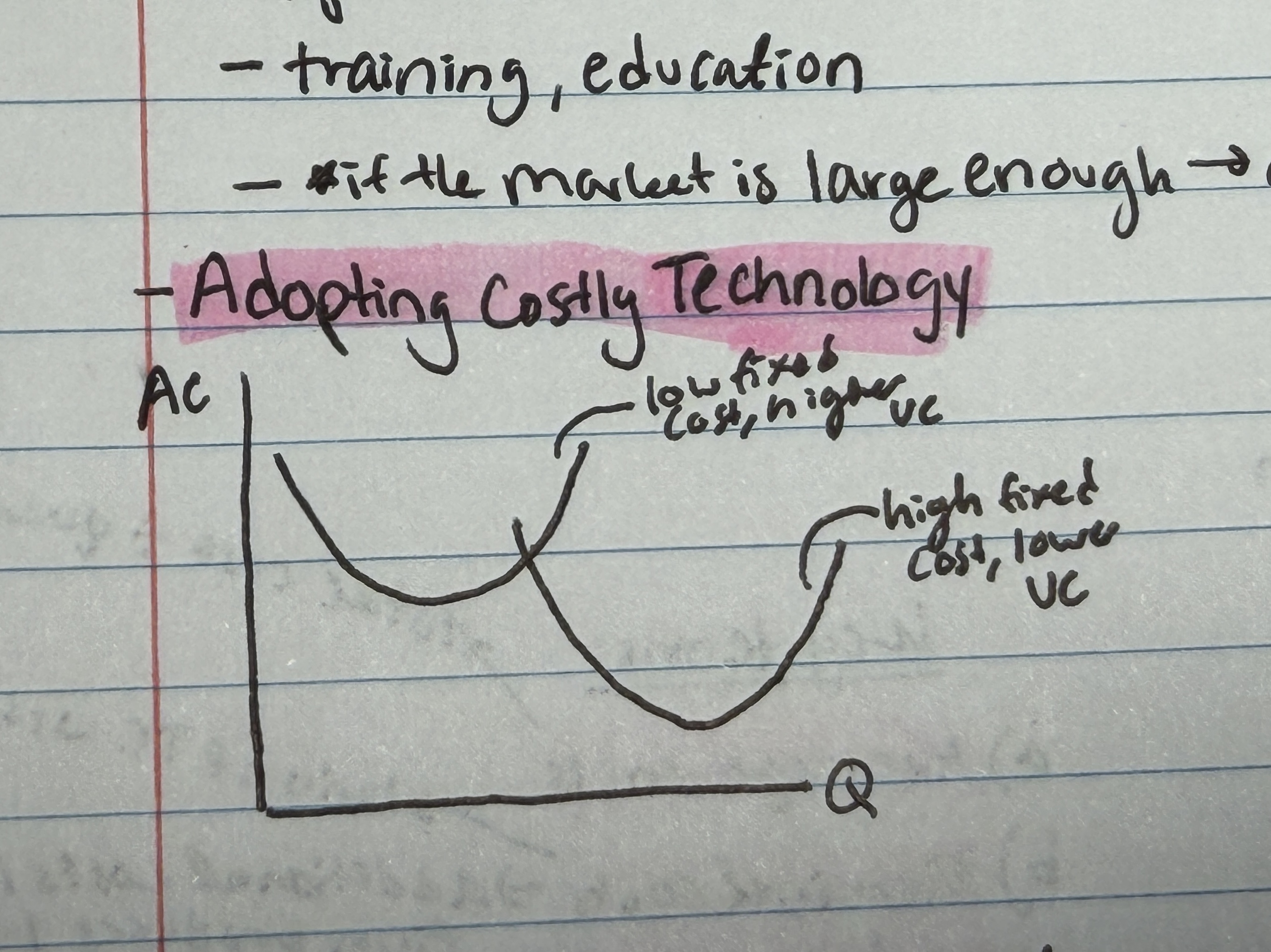 in the LR, costly technology can be adopted, in SR you're stuck w whatever tech u have (more expensive); in LR u can reduce costs.