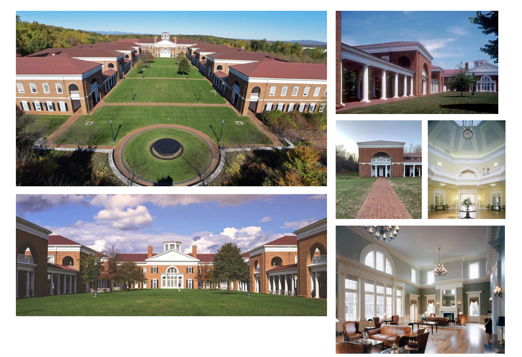 <p>Smaller to redirect attention to other parts of campus </p><p>Flat, colonnade, space that’s reflective of the campus across town but not overpowering it</p><p>Columns and coffered domes, includes the ornamentation of the parking garage</p><p>Neo-traditional style</p><p></p>