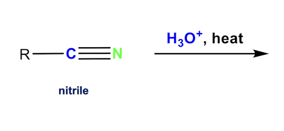 <p>Nitrile + H3O+ ————></p>