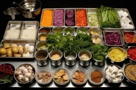 <p>Mise en place (pronounced ‘me-zohn plahs’)</p>