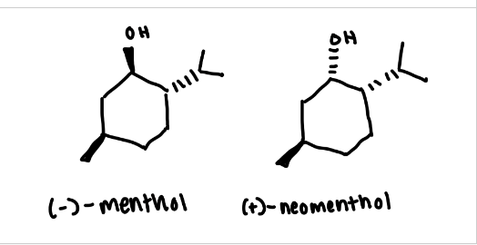 <p>menthol (wedge) and neomenthol (dash)</p>