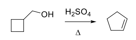 <p><strong>Reagent: H<sub>2</sub>SO<sub>4</sub> / heat</strong></p><p><strong>Primary alcohol with Beta branching: E2</strong></p><p><strong>All other alcohols: E1</strong></p><p>Lower Temp for more substituted alcohols</p><p>Reversible with water</p><p>Mechanism: OH grabs H from acid and leaves forming carbocation (which can rearrange/shift). H<sub>2</sub>O grabs beta H to form pi bond.</p><p>End Goal: Remove OH and form pi bond.</p>