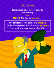 <p>covetous, greedy</p>