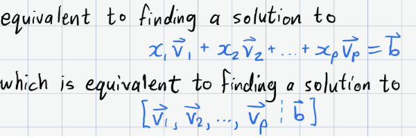 <p>determining if the linear system has a solution. </p><p></p>