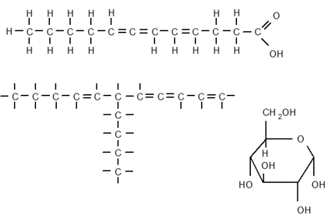 <p>Carbon chains, which vary in length and shape</p>