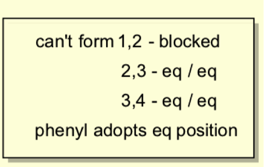 <ul><li><p>aldehydes prefer to form the transdecalin ring so that the phenyl group can be in the equatorial position</p></li></ul><p></p>