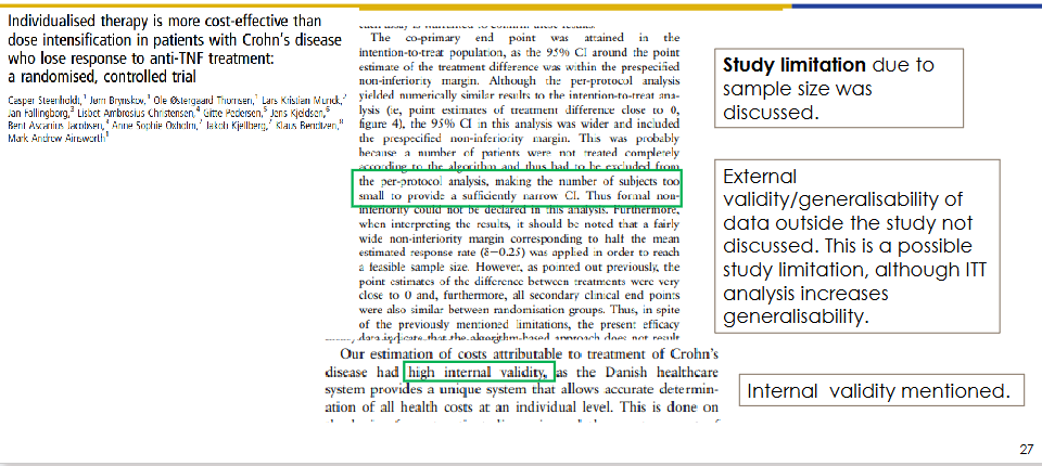<p>What limitations and validity issues were identified in the Crohn's disease RCT?</p>