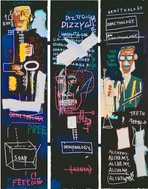 <p>A massive neo-expressionist triptych (three-panel painting) mounted in a public format. It pays homage to legendary Black jazz musicians like Charlie Parker and Dizzy Gillespie.</p><ul><li><p>The Big Idea: This is an <strong>immersive sensory public experience </strong>dealing with spiritual rebirth, destruction, and time. It uses high speed film to slow a 10-second event into an intense, meditative minutes-long performance.</p></li></ul><p></p>
