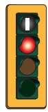 <p>- Round signal on top of traffic light bar w/ vertical white line</p><p>- Lets transit vehicles go through or turn left or right while all conflicting traffic faces right</p>