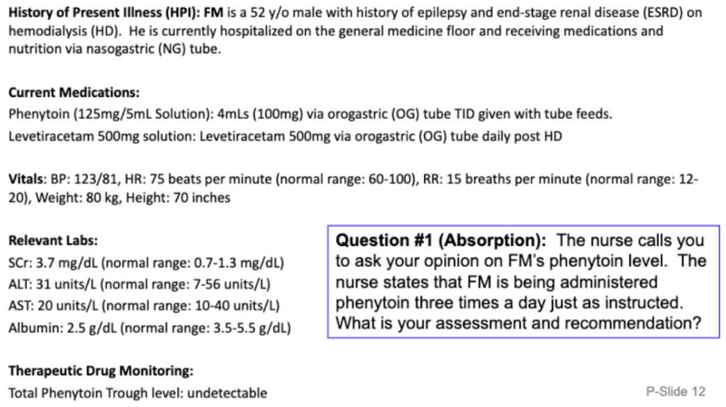 <ul><li><p><span style="background-color: transparent;"><strong>Assessment: </strong>_____<strong> Phenytoin = Phenytoin is being given with </strong>_____</span></p></li><li><p><span style="background-color: transparent;"><strong>Recommendation: Stop </strong>_____<strong> to phenytoin administration and </strong>_____<strong> phenytoin administration</strong></span></p></li></ul><p></p>