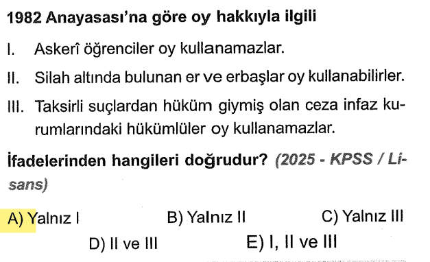 <p>Askerî öğrenciler, silah altındaki erler ve kasıtlı suçtan hapse girenler oy kullanamazken, taksirli suçtan yatanlar oy kullanabilir.</p>
