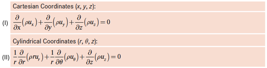 <p>You are designing a device called “parallel-plate rheometer” as shown below to measure the viscosity of a polymer melt sample based on the required torque.</p><p></p><img src="https://canvas.wisc.edu/courses/499947/files/52666771/preview" data-width="100%" data-align="center" alt="Parallel Plate Rheometer.png"><p>(a) Assuming a steady-state rotation and that the inertia (centrifugal) force and gravity force are negligible, <span><u>i</u></span><u>dentify two of the most appropriate equations</u> from the list below that you would choose to solve for the velocity field. Hint: select one from the Continuity equation, (I) to (II), and one from the Navier-Stokes momentum equations, (A) through (F).</p>