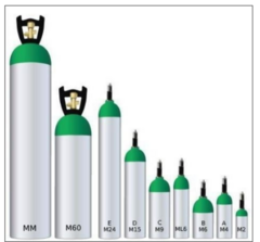 <p>Review the different sizes of high pressure medical gas cylinders.</p>