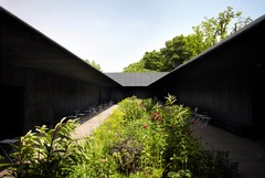 <p>het gebouw dient als podium, als decor voor de bloemen en het binnenvallende licht. om nieuwsgierigheid te doen prikkelen staan er nergens deuren tegenover elkaar. je komt via de duisternis binnen in een tuin van licht en rust. de hele ervaring is intens en gedenkwaardig.</p>