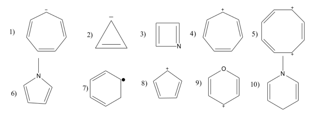 <p><span style="color: rgb(0, 0, 0);">Which of the following molecules would you expect to be aromatic?</span></p>