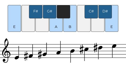 <p><span>E F# G# A B C# D# E</span></p>