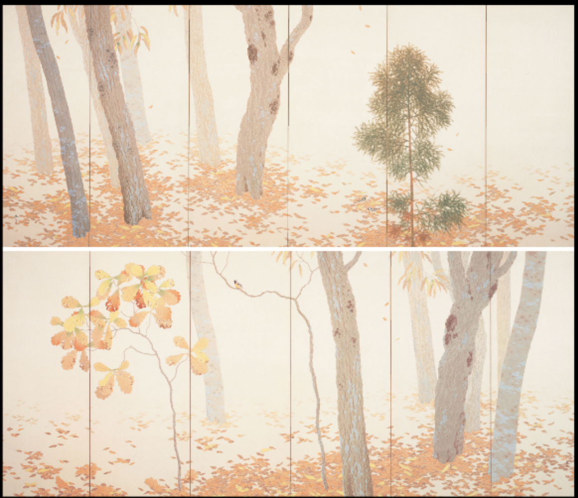 <p>Describe the overall composition of the Fallen Leaves print and its significance </p>