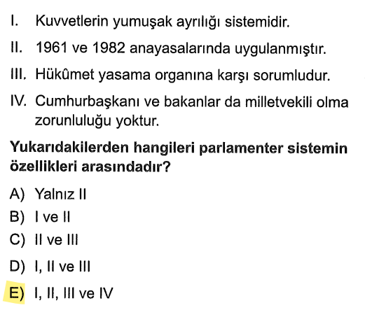 <p>Parlamenter sistemde yönetim ve meclis uyum içinde çalışır, hükümet meclise hesap verir ve yöneticilerin milletvekili olma şartı yoktur.</p>