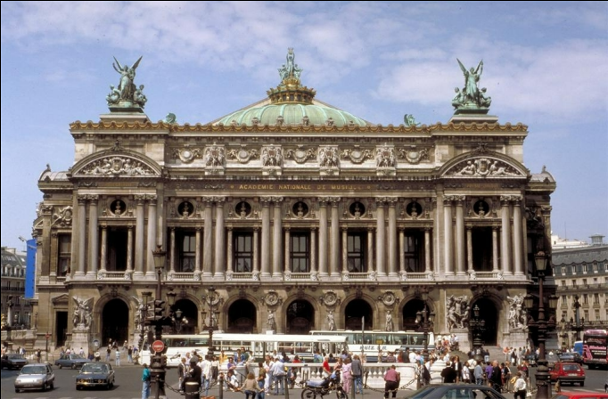 <p>Utilizes creative eclecticism for the renaissance and baroque periods, cramming as much ornamentation in as possible. Form=function where there are different entrances for different wealth classes in France and structured on the inside for the wealthy elite to look and gossip at each other</p>