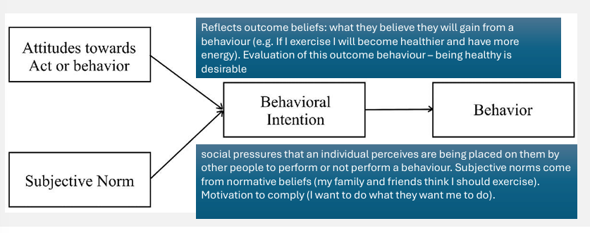 <p>A theory suggesting that behavioural intentions are the best predictors of actual behaviour.</p><p><sup>→ e.g. intending to exercise can lead to going to the gym</sup></p>