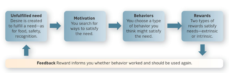 <ul><li><p>Motivation - the psychological processes of arousal, direction, and persistence of goal-directed behavior</p><ul><li><p>result of multiple personal and contextual factors </p></li><li><p>force, either intrinsic or extrinsic, to a person that arouse enthusiasm and persistence </p><ul><li><p>intrinsic - study bc value learning, satisfcatio, reward guven to youself </p></li><li><p>extrinsic - promotion, money, trophy (reward given by others) </p></li></ul></li><li><p>you can’t see it or know it in another person but inferred from one’s behavior </p></li></ul></li><li><p>Employee motivation affects productivity </p><ul><li><p>a manager’s job is to channel motivation toward the accomplishment of goals </p></li><li><p>both intrinsic and extrinsic rewards can help tthe manager lead effectively thru motivation  </p></li></ul></li></ul><p></p>