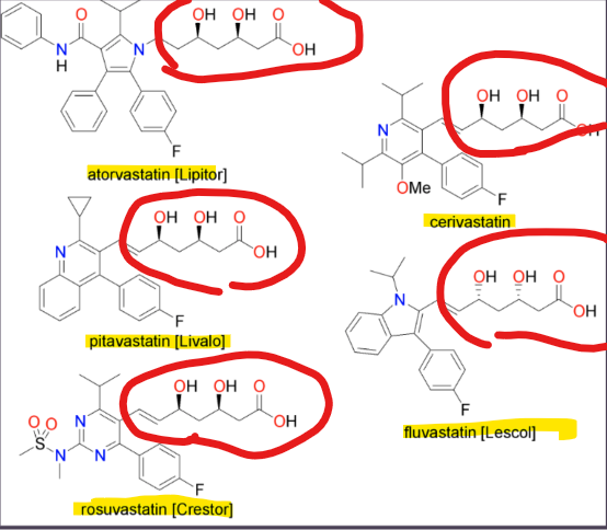 <p>What are synthetic statins associated with structurally?</p>