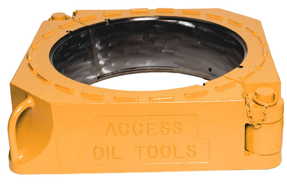 <p>Details: A split, two-piece hinged master spider that latches directly around large casing strings directly above the rotary floor.</p>