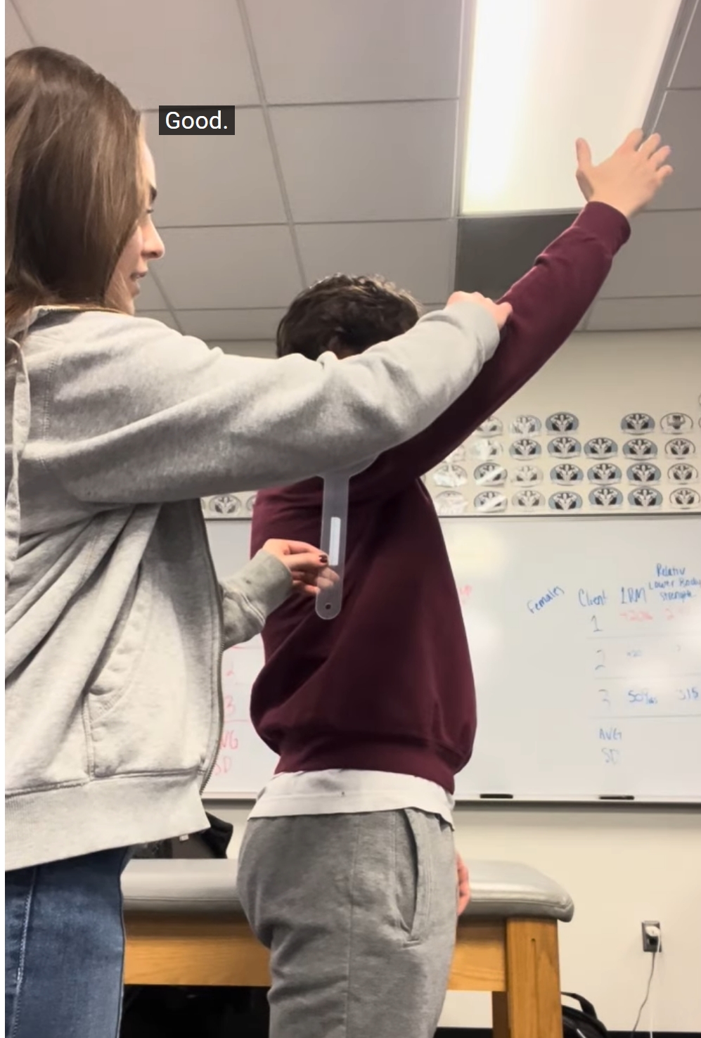 <p>subject stands up with arms at side</p><p>axis of goniometer is placed on lateral aspect of greater tubercle of humerus with goniometer aligned with midline of humerus</p><p>subject slowly raises arm</p>