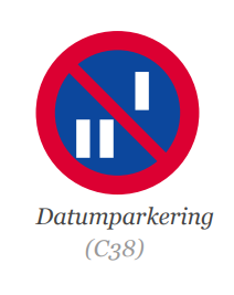 <ul><li><p>Jämnt datum: Förbjudet att parkera på sidan med jämna husnummer (exempelvis 2, 16, 40).</p></li><li><p>Udda datum: Förbjudet att parkera på sidan med udda husnummer (exempelvis 3, 17, 41).</p></li><li><p>Finns för att plogbilar och liknande ska kunna arbeta ordentligt</p></li></ul><p></p>