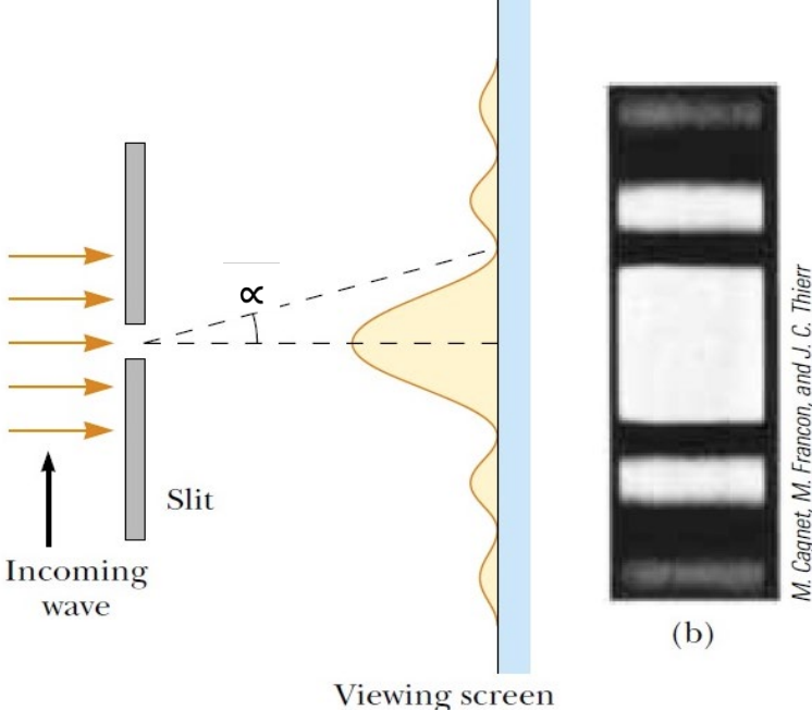 <p>Points consists of…</p><ul><li><p>Center of the slit</p></li><li><p>Center of the viewing screen</p></li><li><p>Point being measured for angle α (Changes depending on where on the pattern you are measuring)</p></li></ul><p></p>