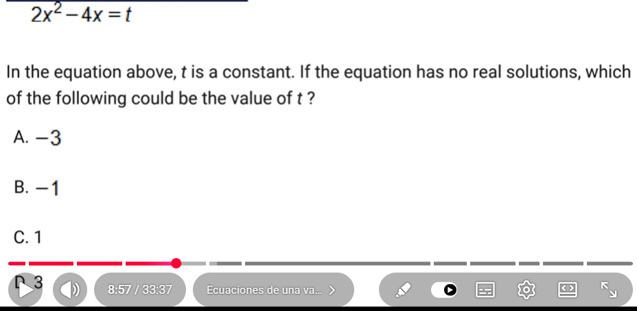 <p>Find the value of a constant in an equation with no real solutions</p>