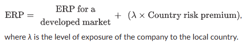 <p>CRP = Sovereign yield spread x (Volatility of equity market) / (volatility of bond market)</p>