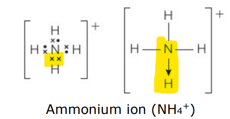 <p>- A covalent bond where <strong><u><mark data-color="yellow" style="background-color: yellow; color: inherit;">both electrons in the shared pair are</mark></u></strong><br><br>- <strong><u><mark data-color="yellow" style="background-color: yellow; color: inherit;">provided by one atom</mark></u></strong></p><p><br><u>NOTE:</u><br>In NH4+ both electrons are provided by N<br><br>the <strong>arrow → means dative covalent bond</strong></p>