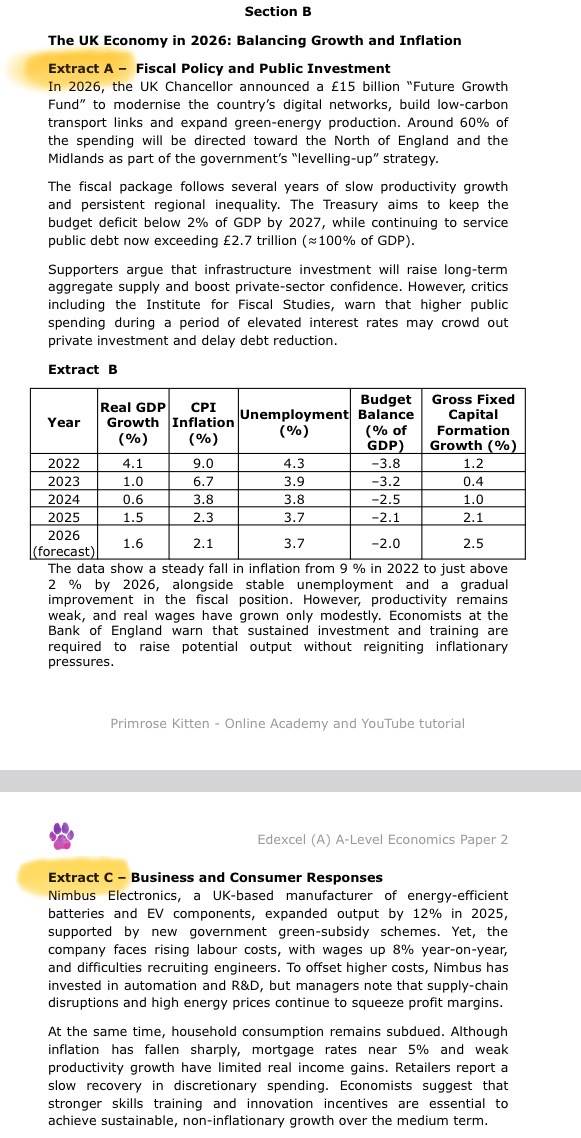 <p>With reference to extract A and C, explain two possible causes of low productivity growth in the UK economy (8)</p>
