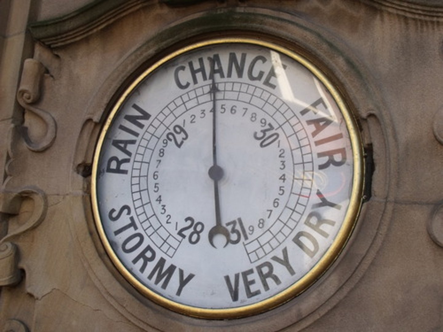 <p>barometer measures atmosphere pressure, which can predict weather conditions</p>